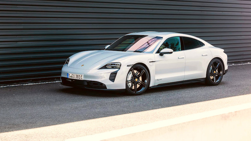 A white Porsche Taycan