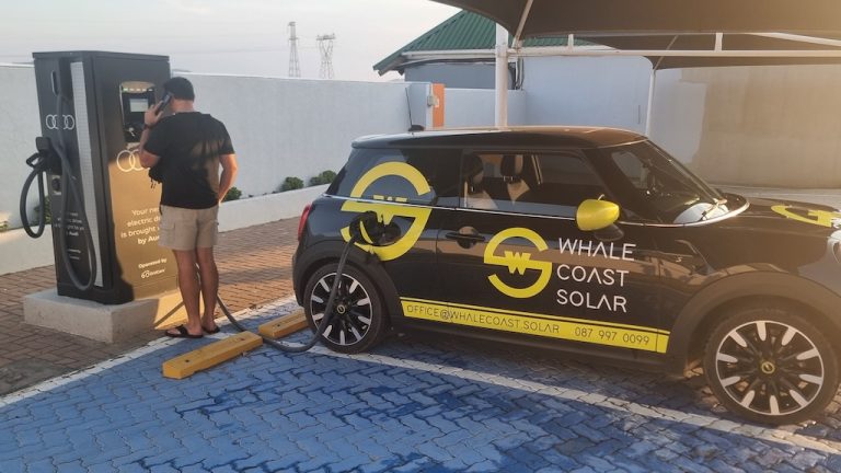 Charging the electric Whale Coast Solar Mini Cooper SE