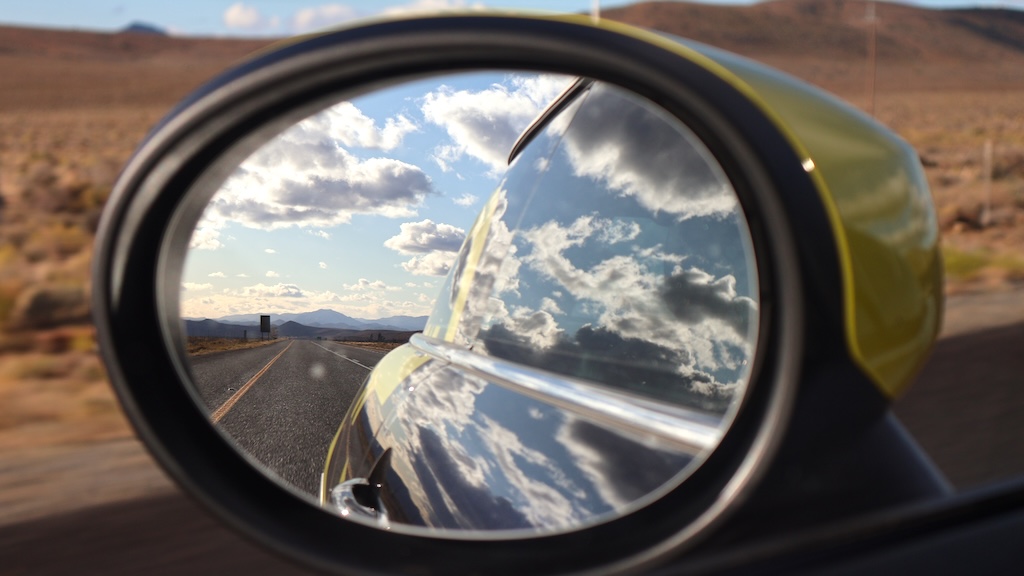 Reflection in the Mini's side mirror