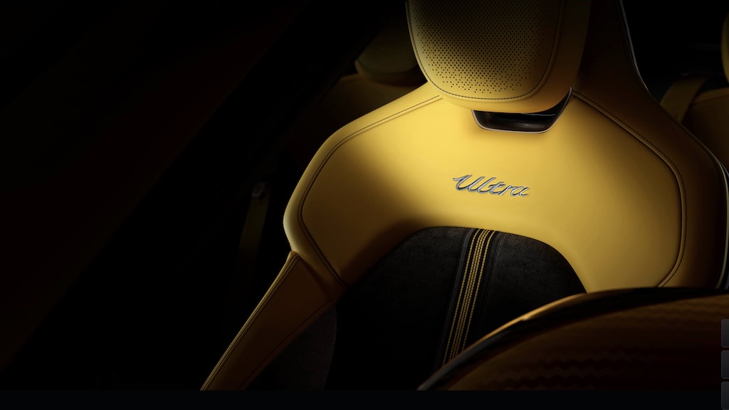 A gentle beam of light falling on the upper section of one of the SU7 Ultra's seats. 