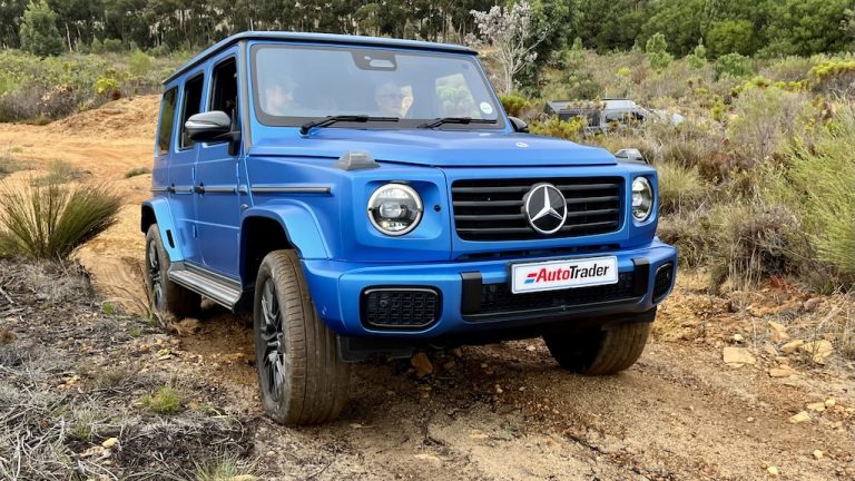 Mercedes G580 EQ on a gravel path