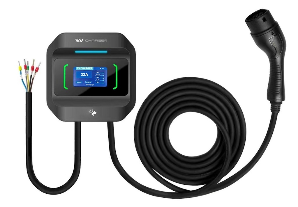 A wall-mounted EV charger