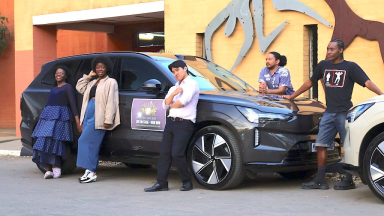 The Calling Us Home cast with the Volvo EX90s
