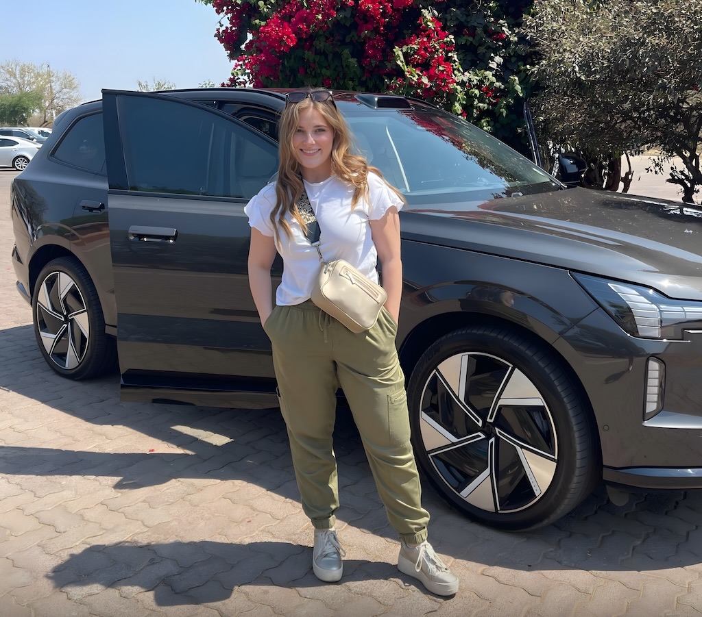 Isabella Jane with Volvo EX90 at Botswana / South Africa border