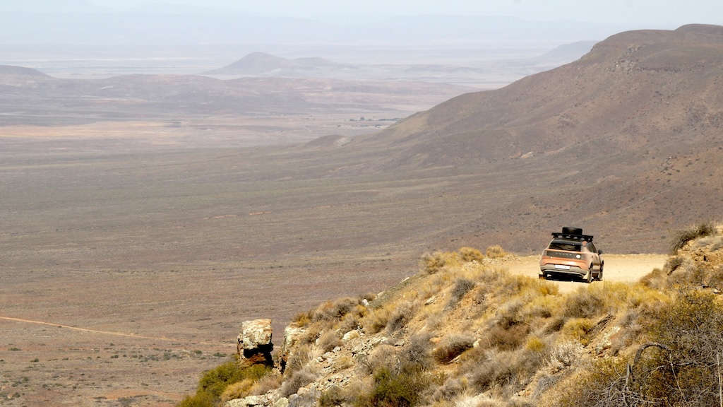 EX30 CC on a rugged mountain pass