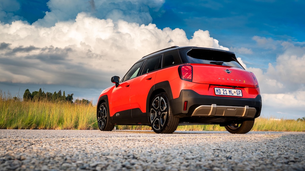 Red MINI Aceman SE shot low at a three-quarter angle